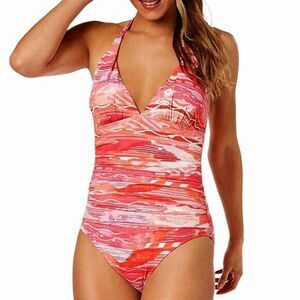 NWT RALPH LAUREN 8 Calypso one-piece swimsuit pink & coral tummy control halter